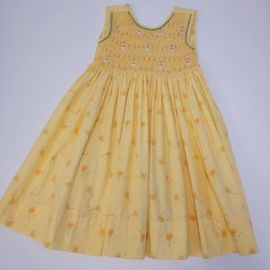 Pervenche Yellow Floral Smocked Bodice Dress Size 4
